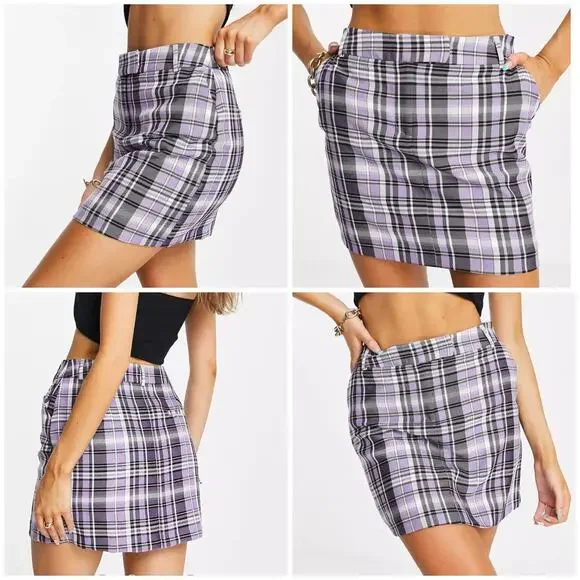 Topshop Lilac Plaid Mini Skirt EUC - Picture 2 of 9